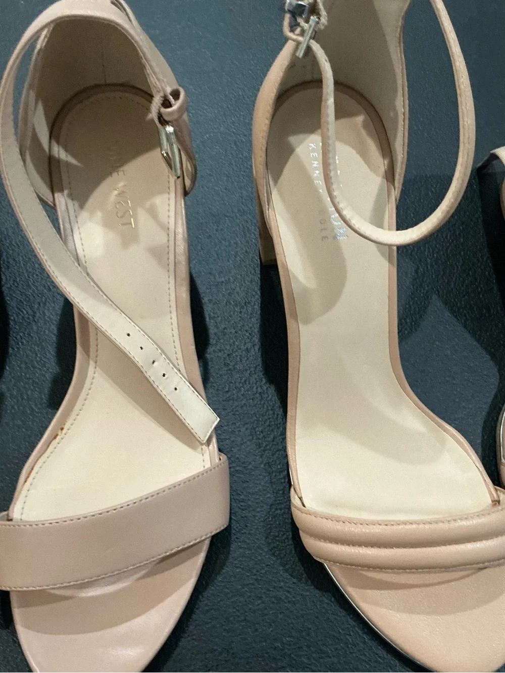 women’s size 10 nude heel lot of three pairs ankle strap block heel sandals.